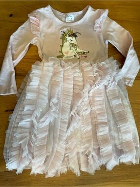 Girls' Pink Unicorn Ruffle Tulle Dress